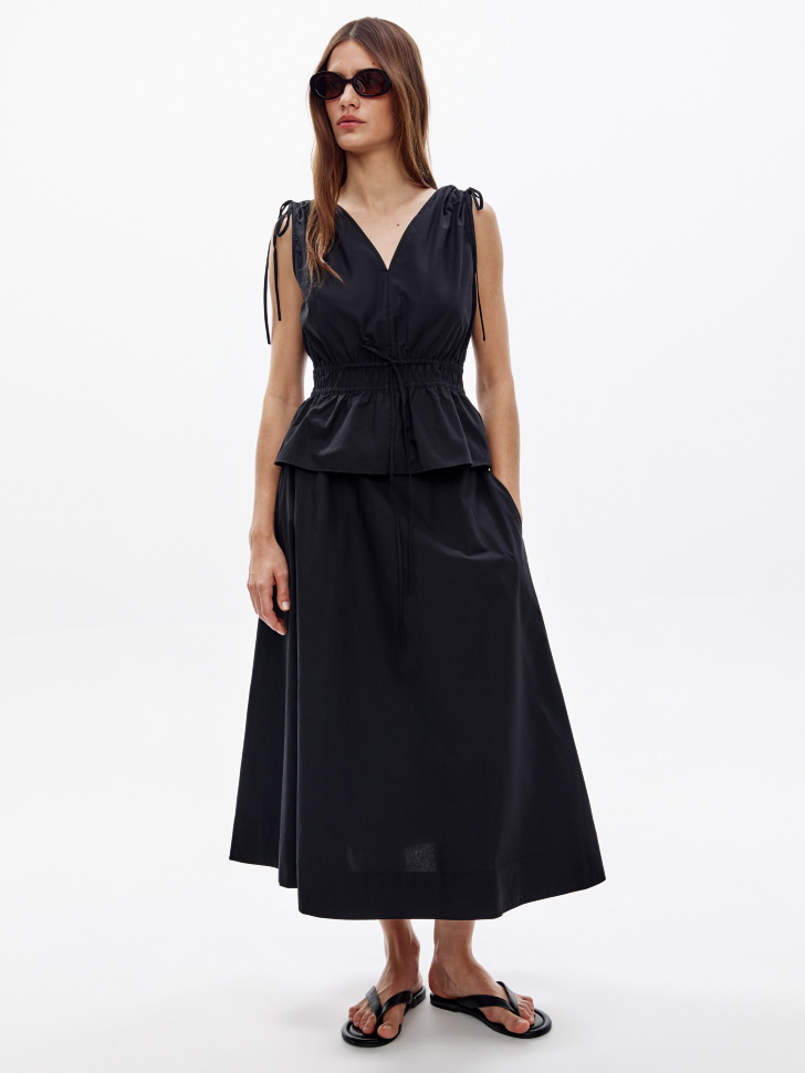 Юбка миди SELA из хлопка, черный, арт. 52356