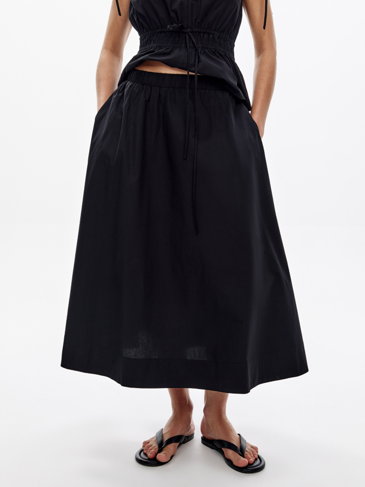 широкая юбка миди из хлопка от бренда sela вид слева