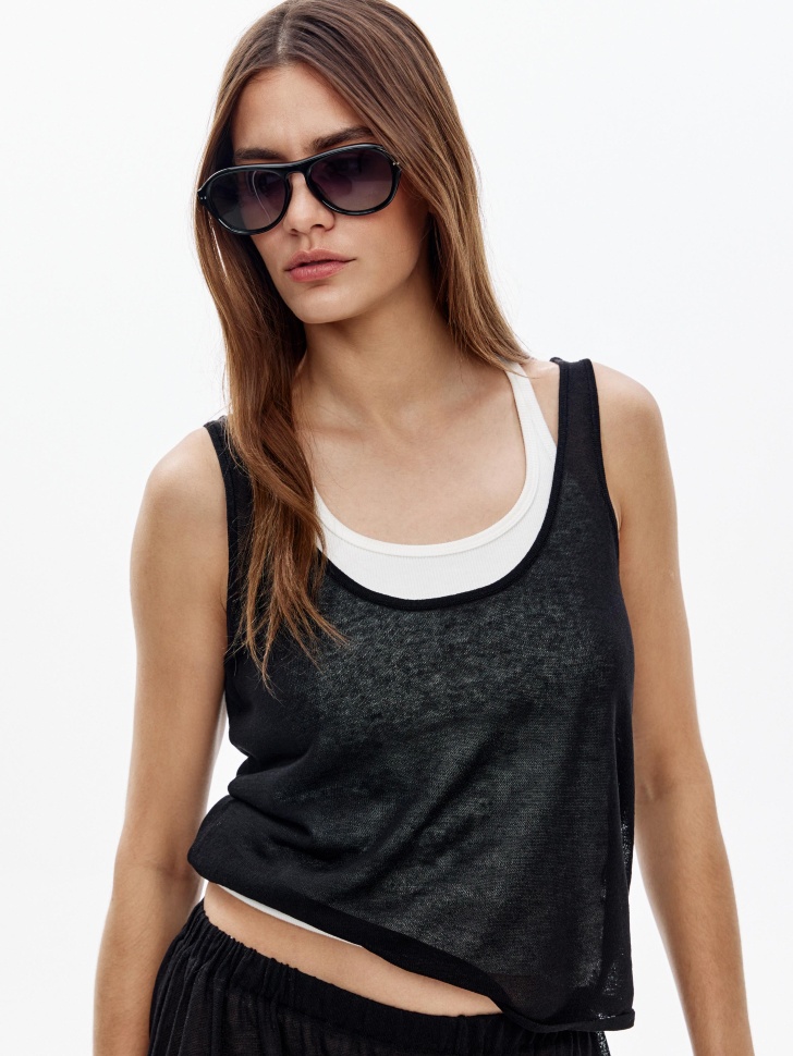 Топ Sela из смесового лиоцелла и льна, черный, арт. 53660