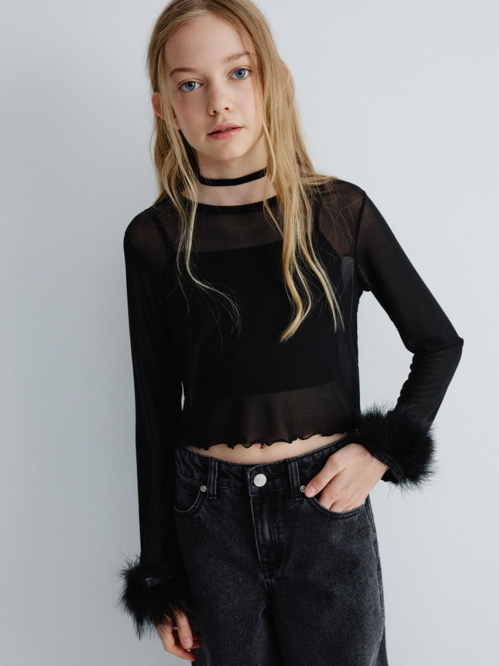 

Укороченный топ с перьями для девочек, SL5811050210