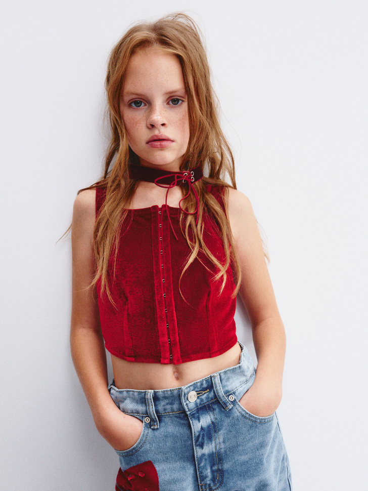 

Бархатный укороченный топ для девочек, SL5811050209