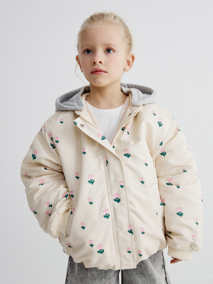 

Бомбер оверсайз с трикотажным капюшоном для девочек, SL6802041109