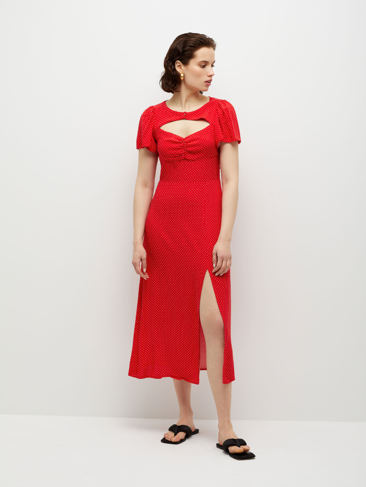 Вискозное платье в горошек (красный, L)