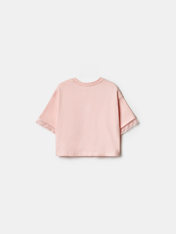 футболка с кружевными оборками на рукавах для девочек от бренда sela вид слева