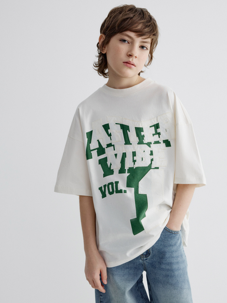 Футболка оверсайз SELA с принтом для мальчиков, белый, арт. 39036