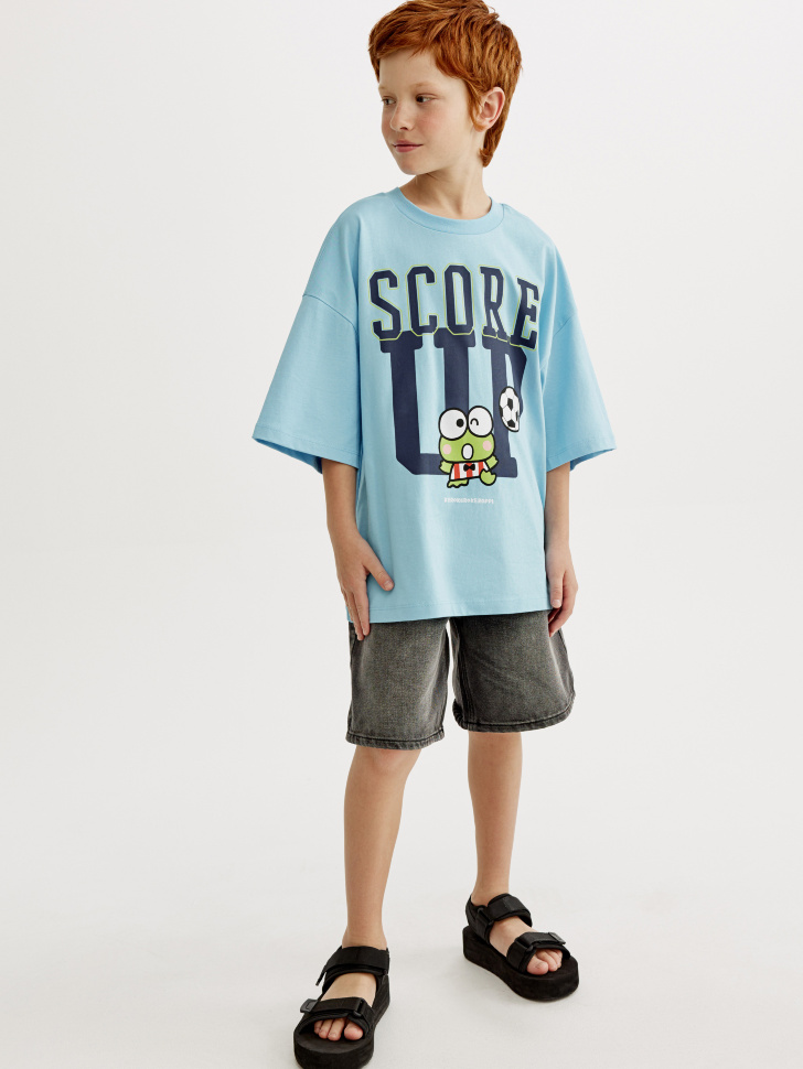 футболка оверсайз с принтом keroppi hello kitty для мальчиков от бренда sela вид слева