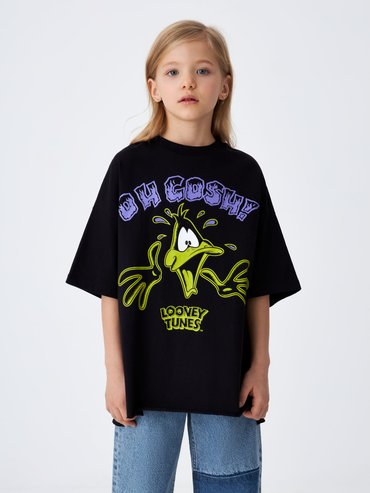 

Укороченная футболка с принтом Looney Tunes для девочек, Черный