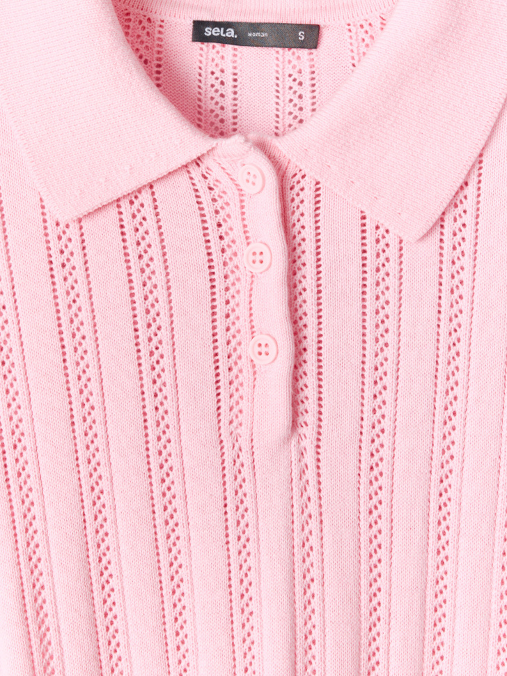 вязаное поло фактурной вязки от бренда sela вид слева