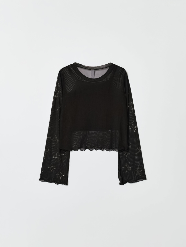 укороченный топ со стразами для девочек от бренда sela вид слева