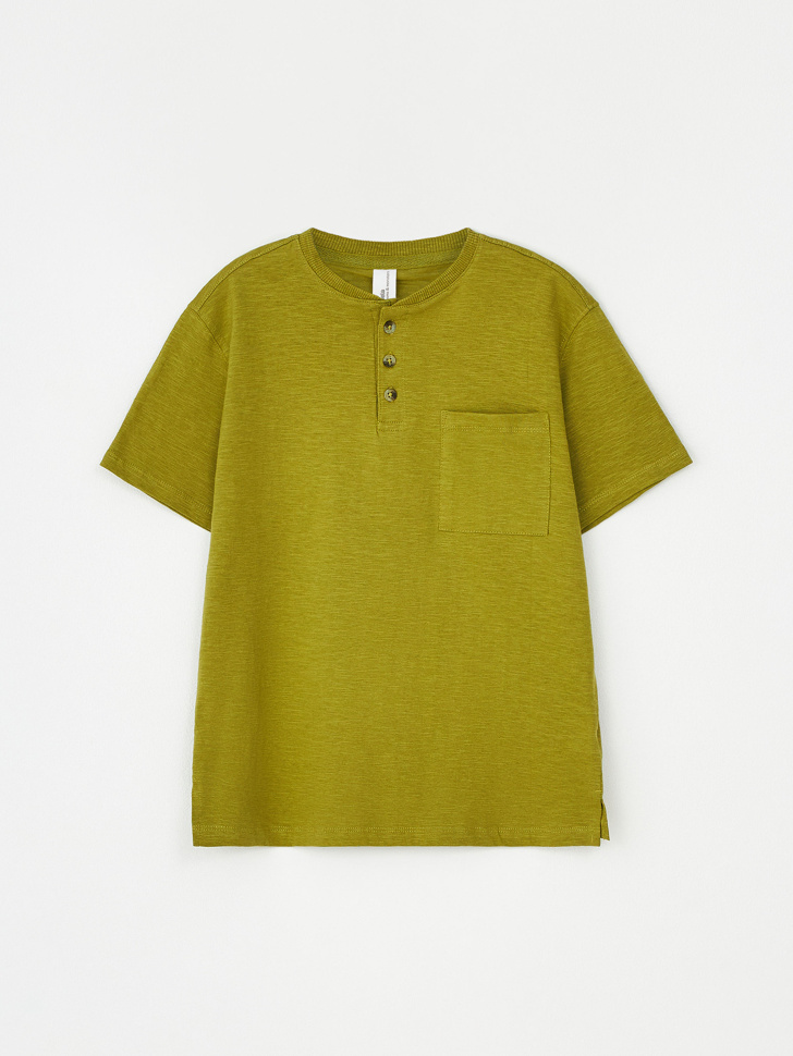 Базовая футболка на пуговицах для мальчиков (зеленый, 164)