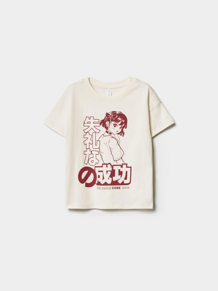 Футболка SELA для девочек с аниме принтом, бежевый, арт. 45054