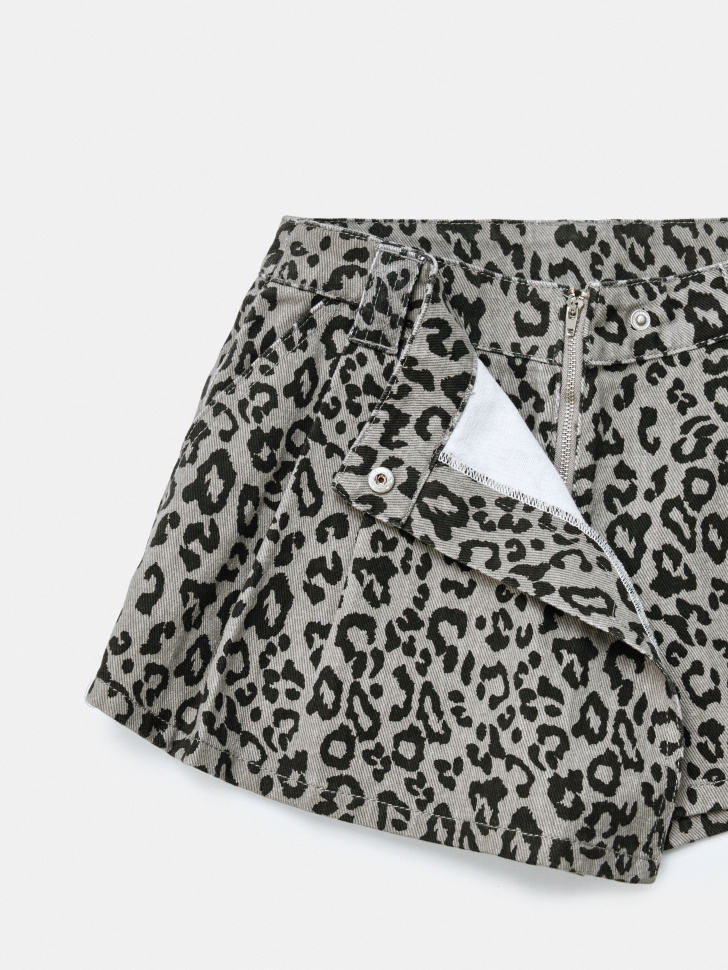 джинсовая юбка-шорты с леопардовыми принтом для девочек из россии вид сбоку