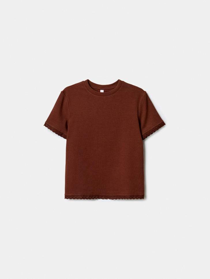 Футболка Sela с ажурной окантовкой, коричневый, арт. 52234