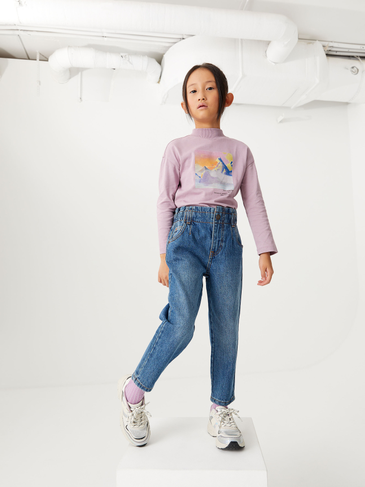 

Джинсы Mom fit для девочек, Синий