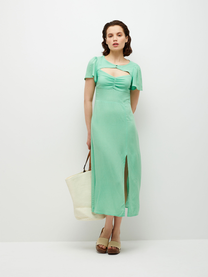 Вискозное платье в горошек (зеленый, M)
