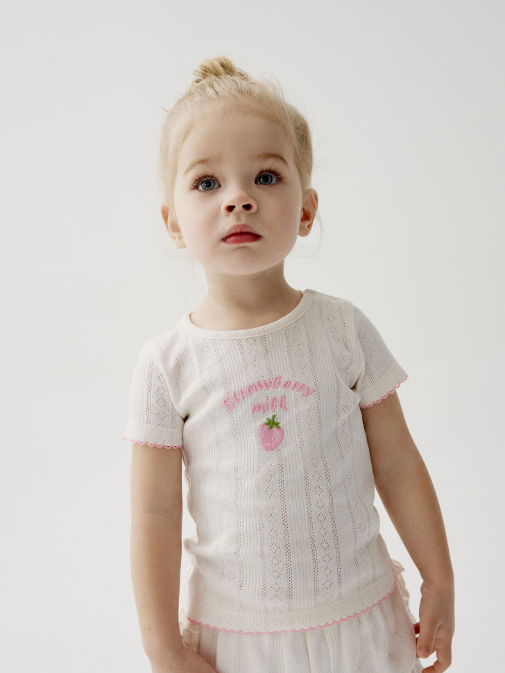 

Ажурная футболка с вышивкой для малышей, SL6805000504