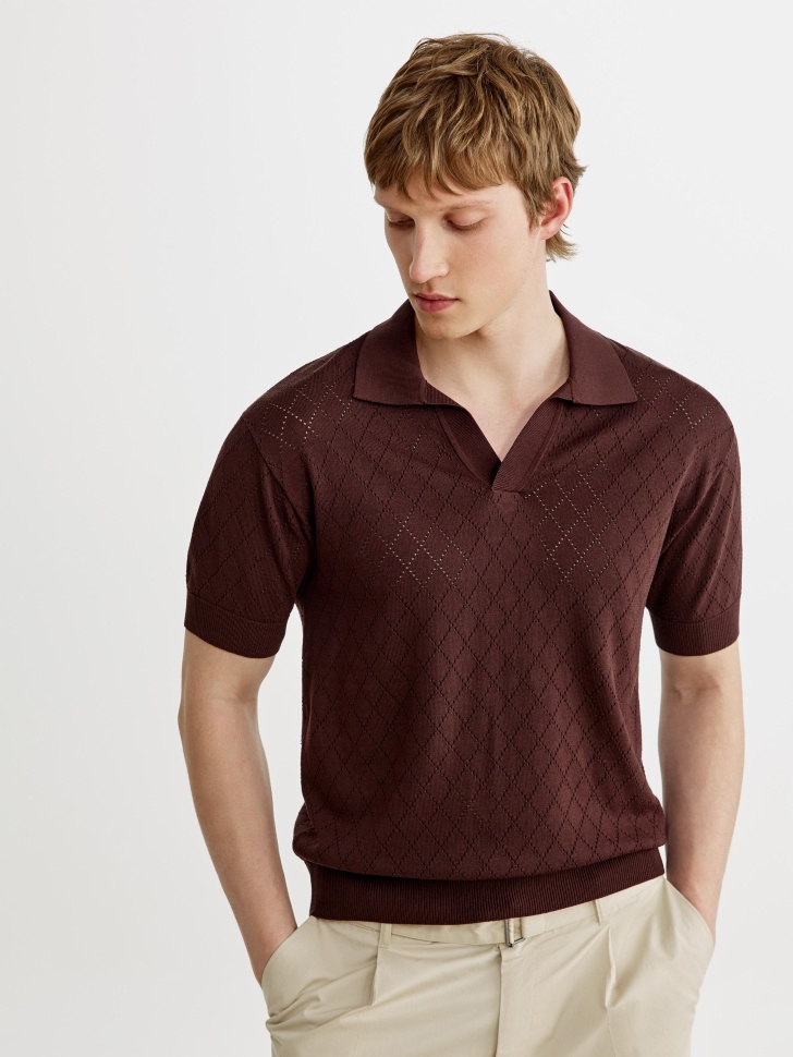 Вязаное поло Sela, коричневый, арт. 54357