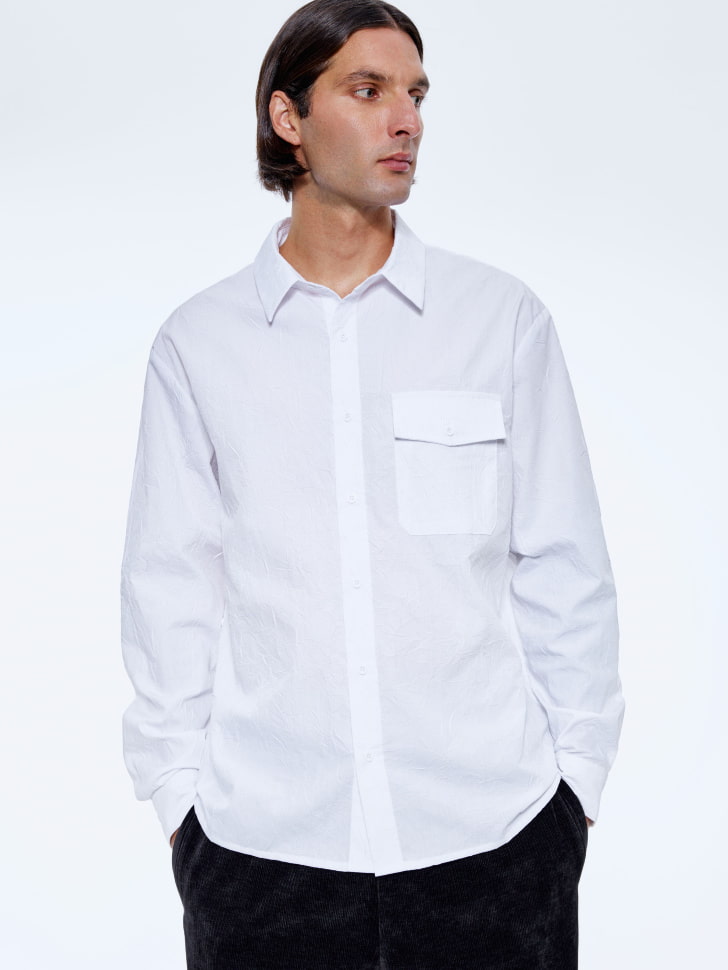 рубашка свободного кроя из ткани с жатым эффектом 4610517021540 фотография