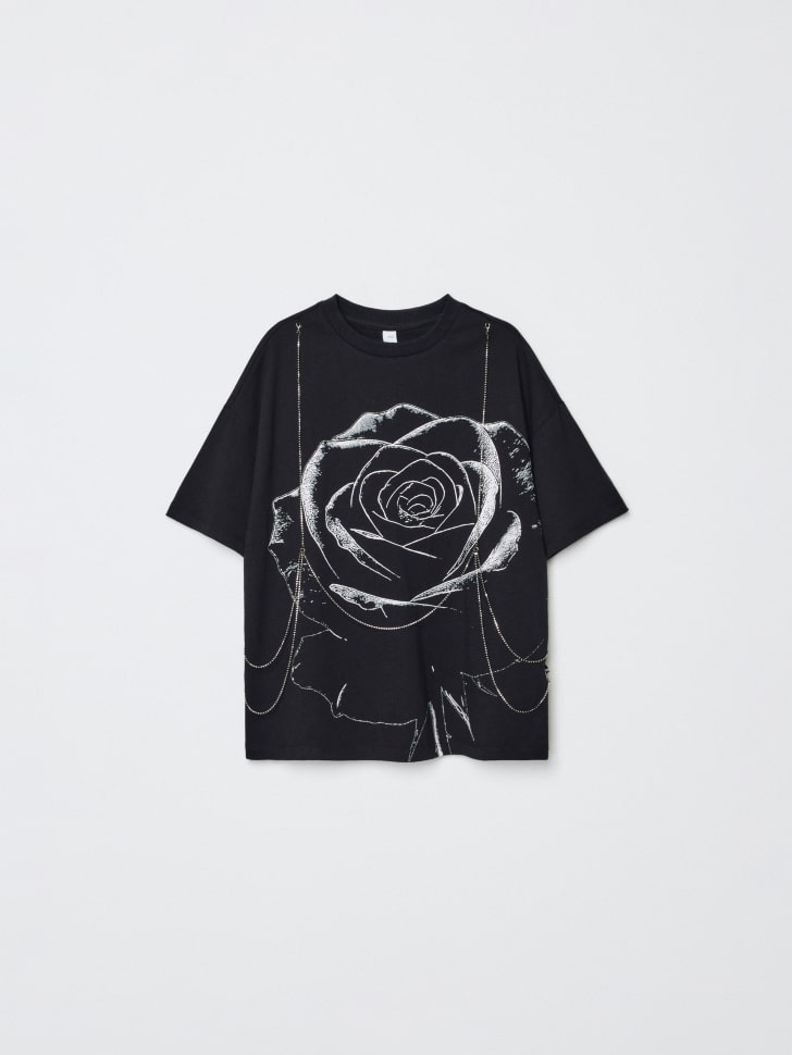 

Футболка оверсайз с декоративной цепочкой для девочек, 5811050203