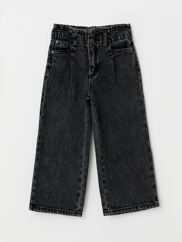 Широкие джинсы с присборенной талией для девочек (черный, 116/ 6-7 YEARS) от Sela