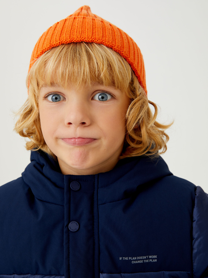 

Вязаная шапка в рубчик для мальчиков, Оранжевый