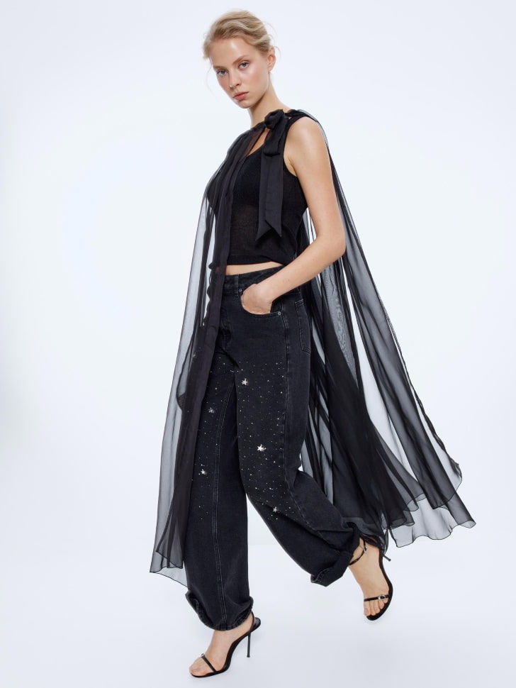 джинсы wide leg с подвесками и стразами 4610517179159 фотография