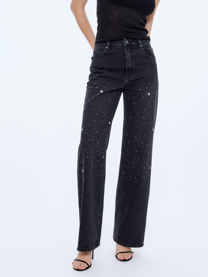 джинсы wide leg с подвесками и стразами 4610517179159 в интернет магазине