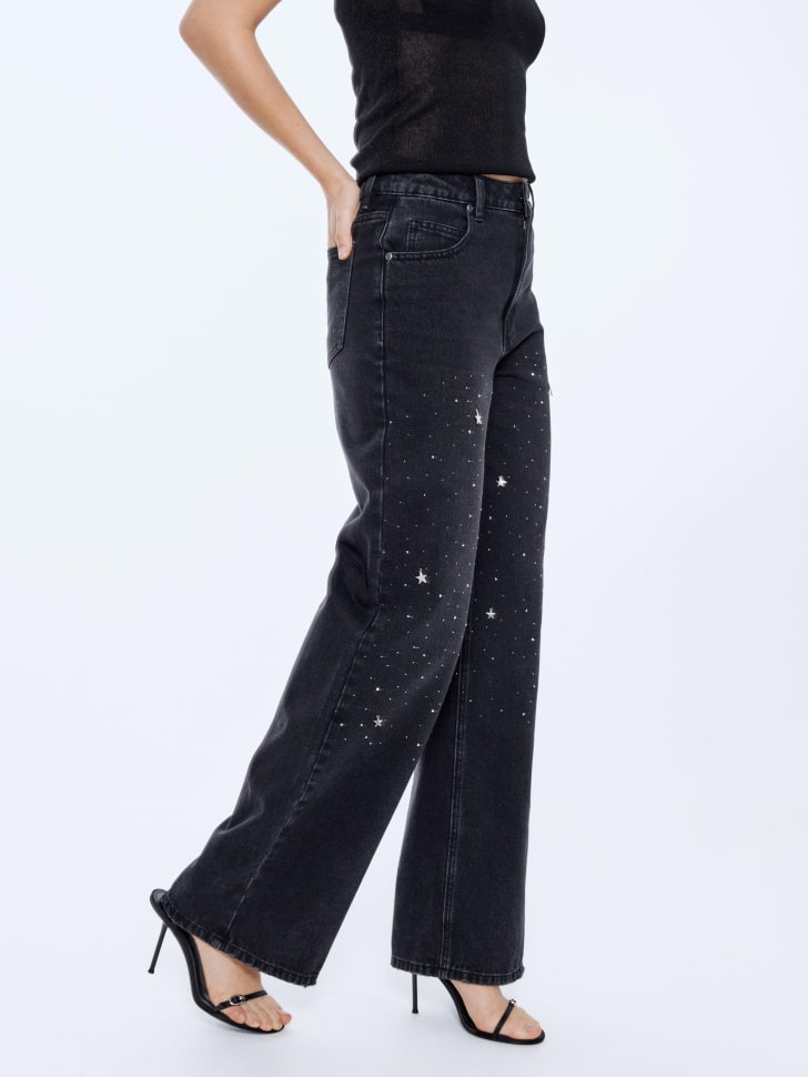 джинсы wide leg с подвесками и стразами 4610517179159 купить с доставкой