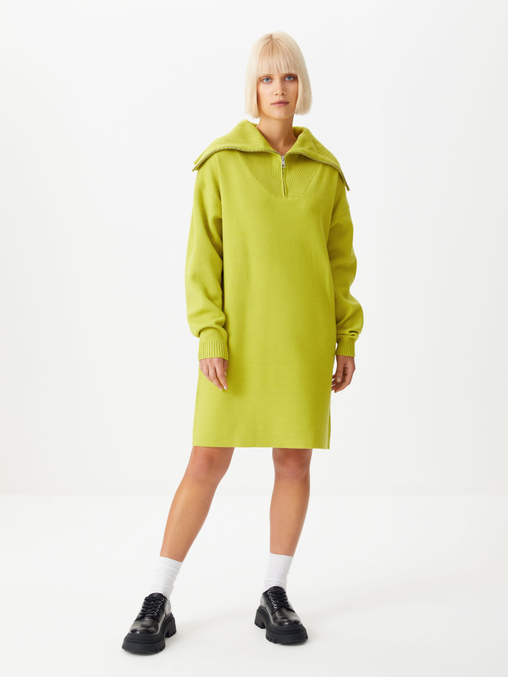 

Вязаное платье с высоким воротником, Зеленый