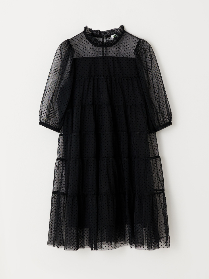 Ярусное платье в горошек для девочек (черный, 134/ 9-10 YEARS) от Sela