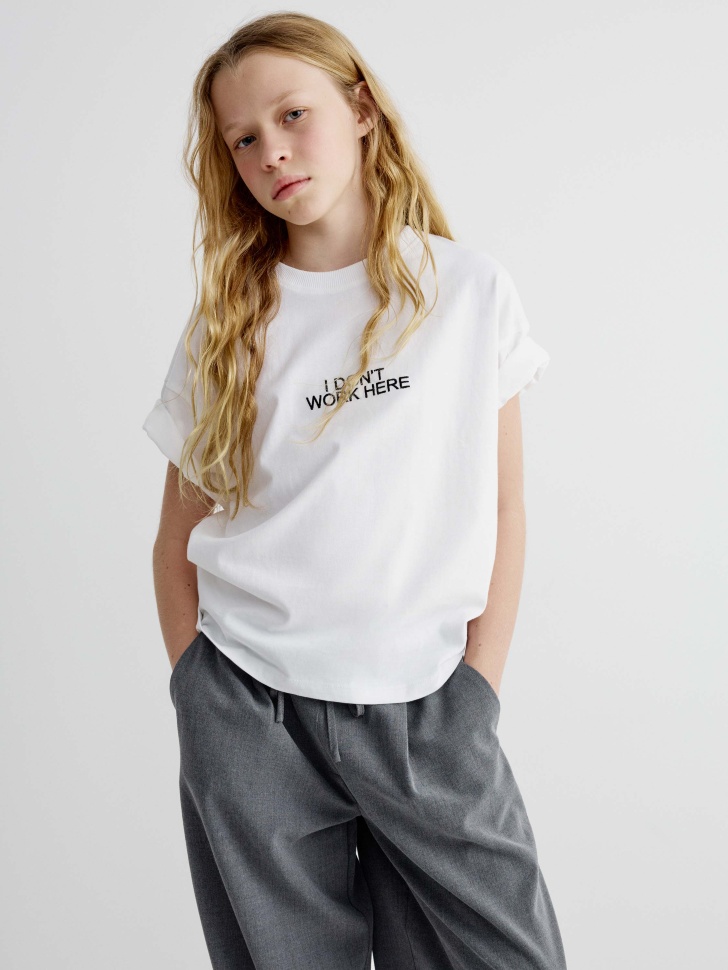 

Футболка оверсайз с принтом для девочек, SL5808050224