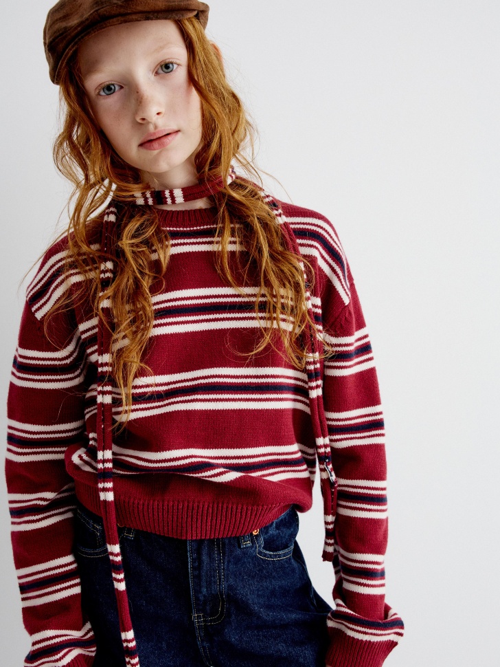 вязаный джемпер с шарфом для девочек 4610517297136 купить с доставкой