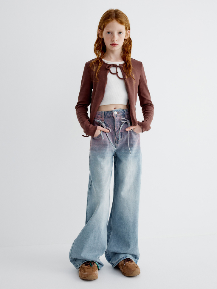 джинсы wide leg с градиентом для девочек 4610517104298 по акции