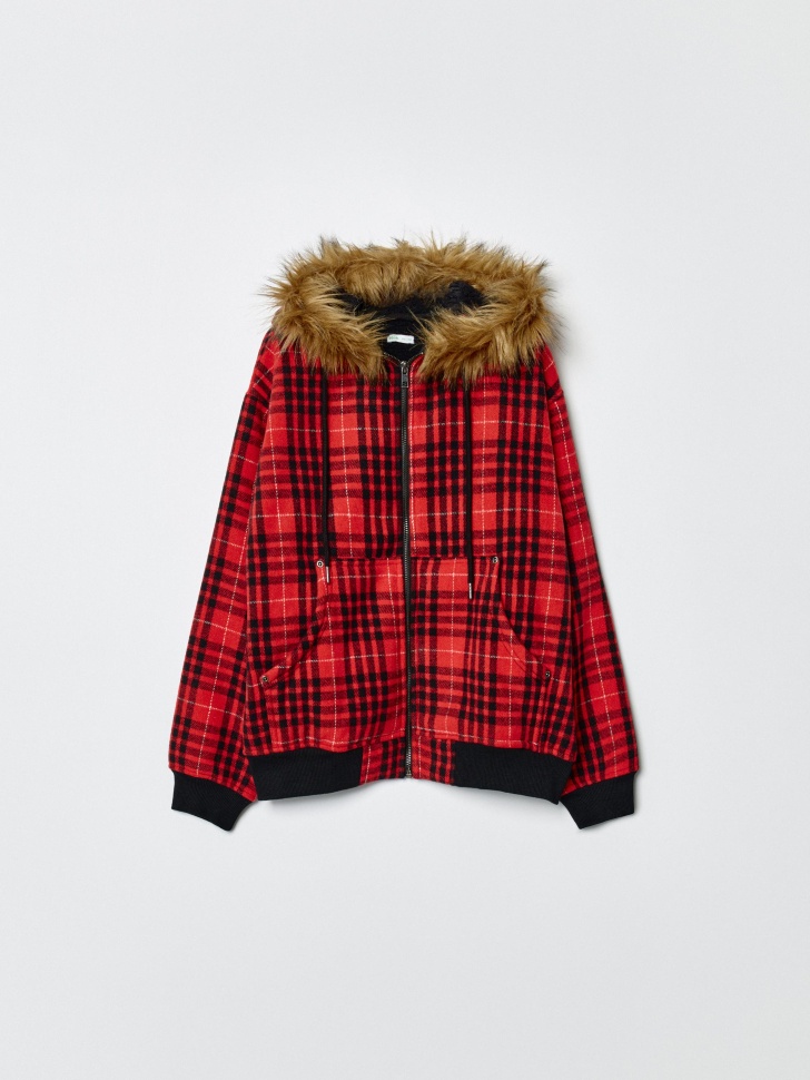 утепленная толстовка в клетку для мальчиков из россии вид сбоку