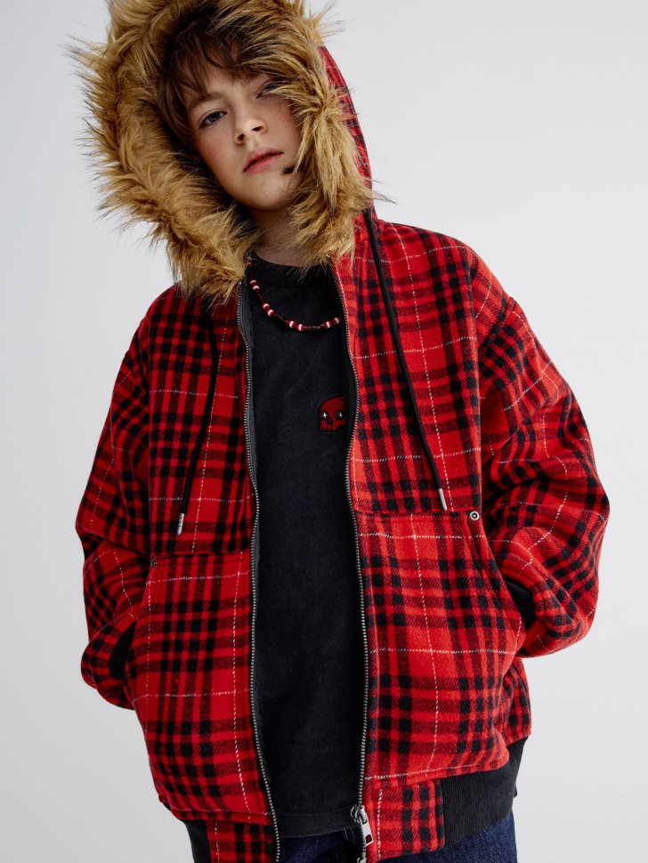 Утепленная толстовка Sela в клетку для мальчика, арт. 37775