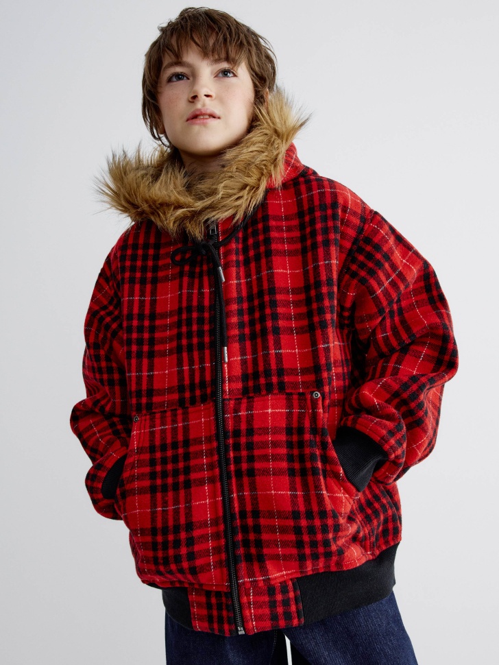 утепленная толстовка в клетку для мальчиков по цене 3599 руб вид справа