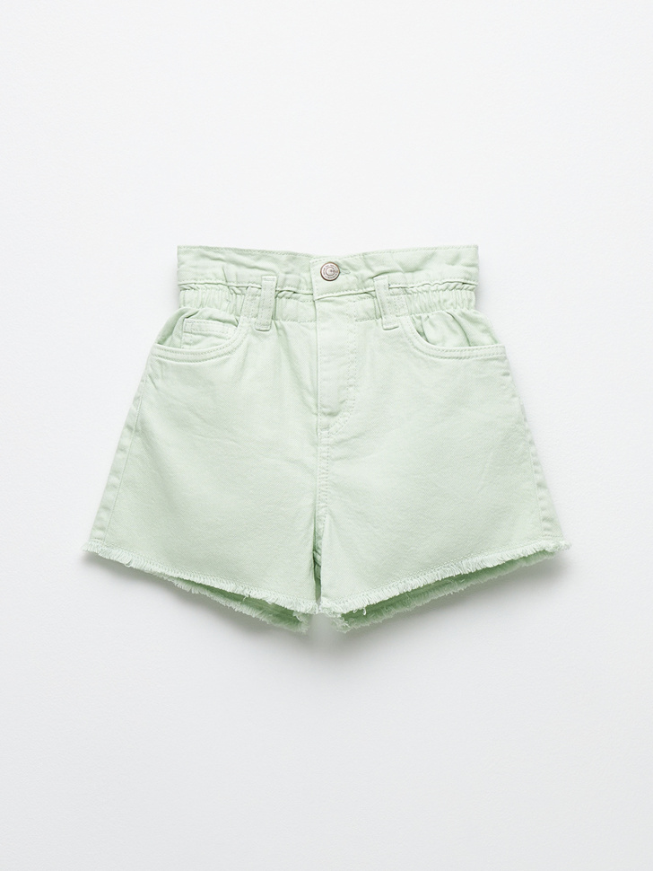 Джинсовые шорты с присборенной талией для девочек (зеленый, 122) sela 4680129407872 - фото 1