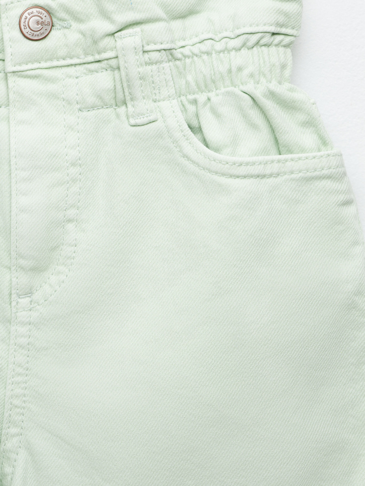 Джинсовые шорты с присборенной талией для девочек (зеленый, 122) sela 4680129407872 - фото 2