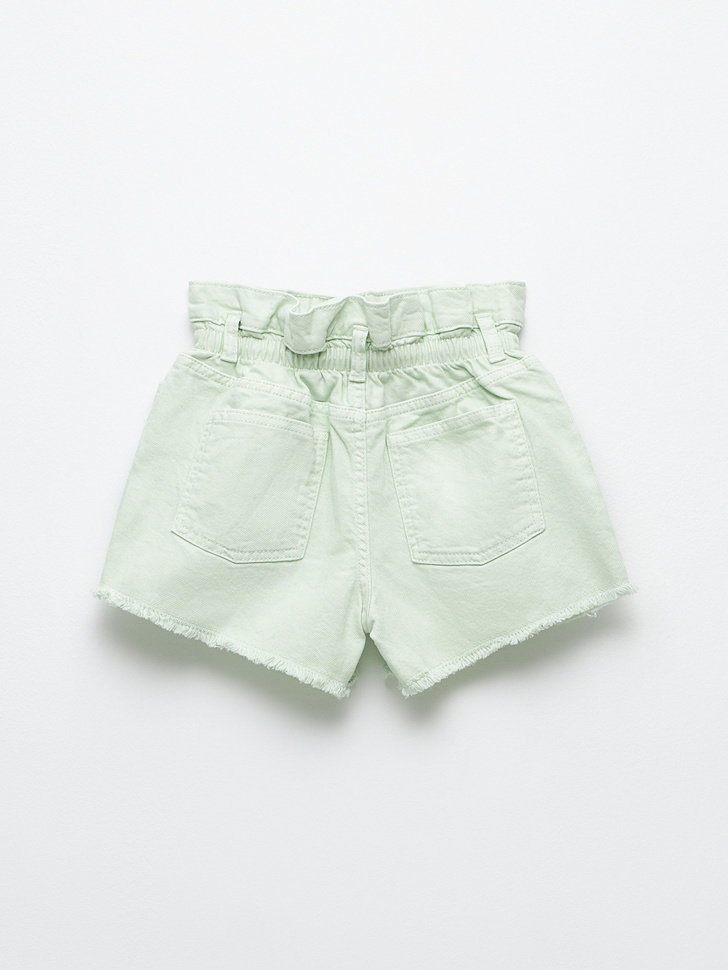 Джинсовые шорты с присборенной талией для девочек (зеленый, 122) sela 4680129407872 - фото 3