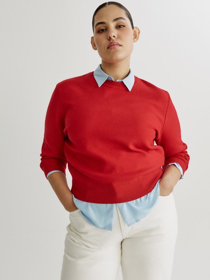 Джемпер SELA укороченный вязаный из смесовой вискозы, красный, арт. 40774