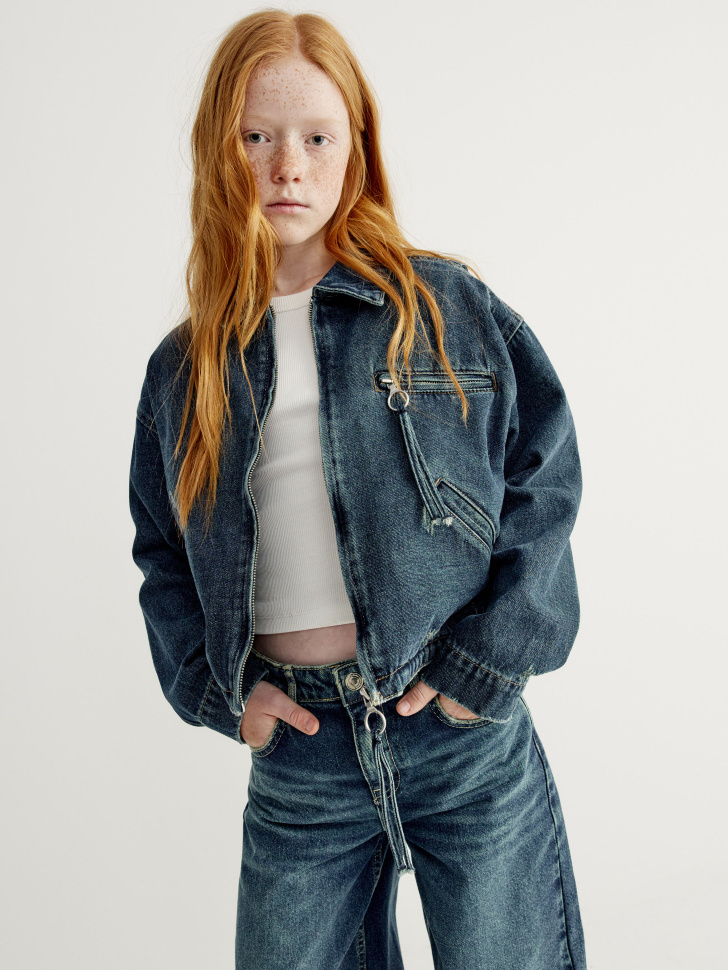 джинсовая куртка на молнии для девочек универсального стиля на официальном сайте