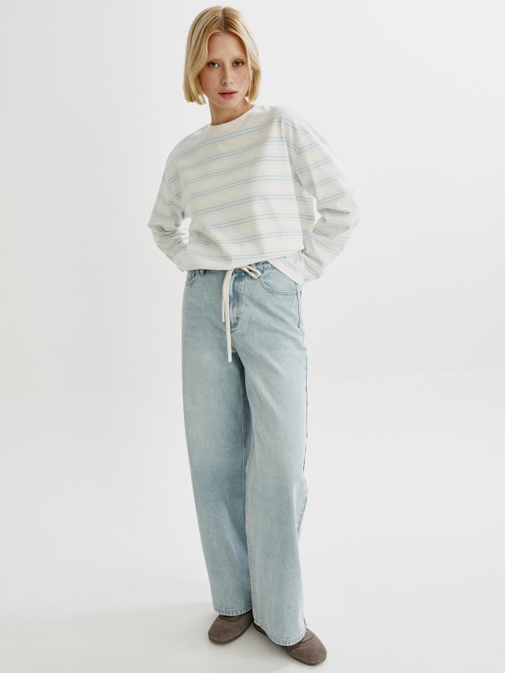 лонгслив анна оверсайз в полоску из хлопка спереди