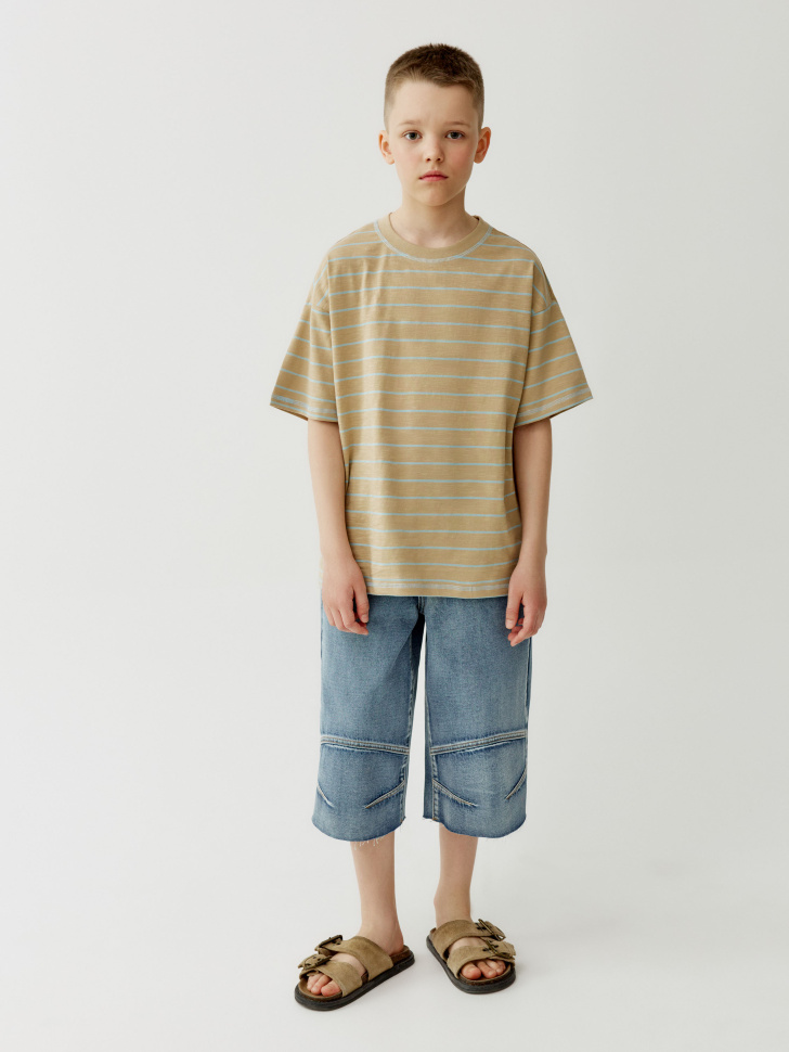 футболка оверсайз в полоску для мальчиков от бренда sela вид слева