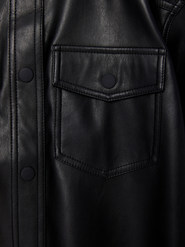 Куртка-рубашка из экокожи (черный, 140/ 10-11 YEARS) от Sela