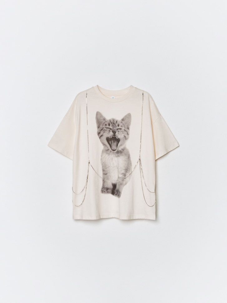 

Футболка оверсайз с декоративной цепочкой для девочек, 5811050203