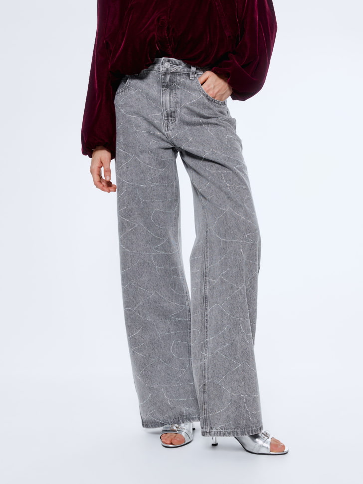 джинсы wide leg с узором из страз 4610517179104 по акции