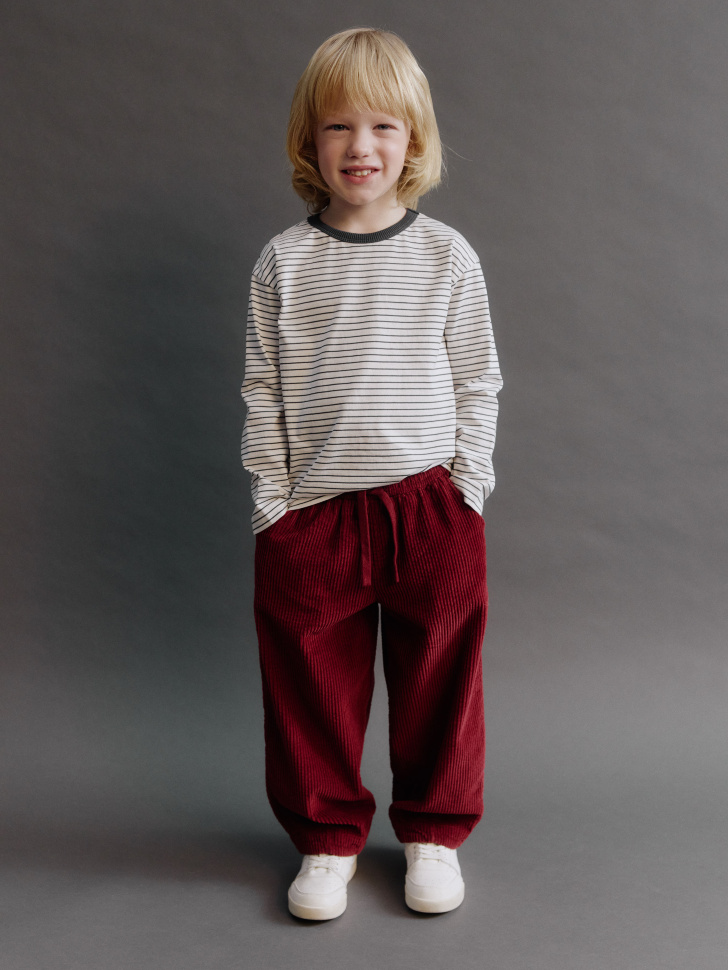 базовый лонгслив в полоску детский от бренда sela вид слева