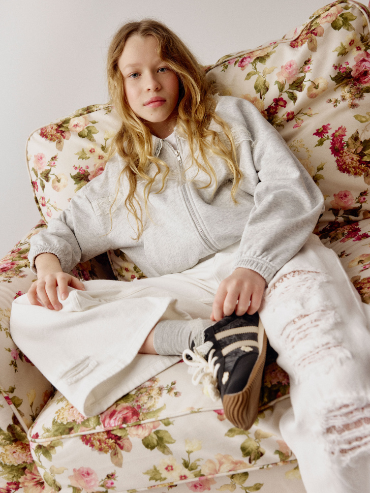 Толстовка с воротником Sela для девочек, серый, арт. 40761