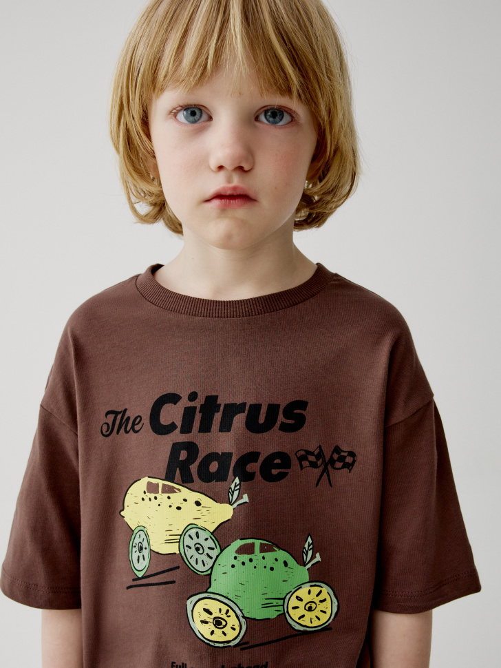 Футболка SELA оверсайз с принтом, коричневый, арт. 45083