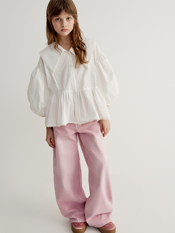 Широкие джинсы со стразами для девочек 3299₽